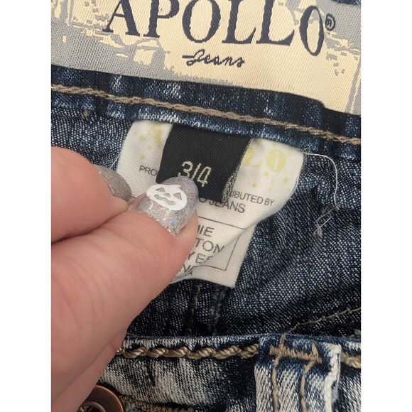 Apollo Vintage 90s Y2K Low Rise Cropped Beaded Embroidered Capri Jeans Size 3/4 - Picture 5 of 14
